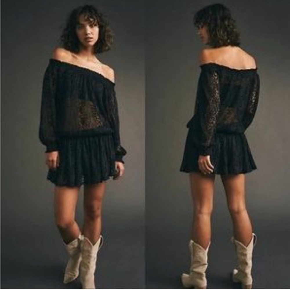 #17. NWT Free People One Party Carina Meadow Black Lace Mini Dress.